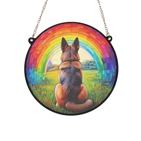 German Shepherd Rainbow Bridge Stained Glass Effect Suncatcher